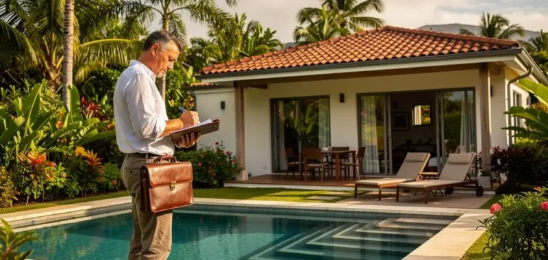 Gestionnaire de conciergerie évaluant une villa de location saisonnière à La Réunion