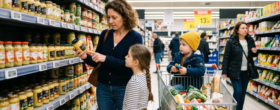 Couple assis à une table de cuisine gérant ensemble leur budget familial avec documents et calculatrice