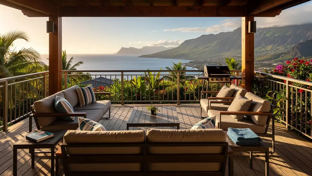 Terrasse avec vue panoramique d'une villa de location saisonnière à La Réunion