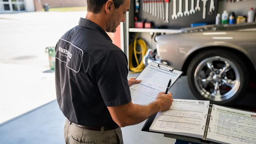 Expert consultant comparant les spécifications du véhicule aux critères d'assurance collection.