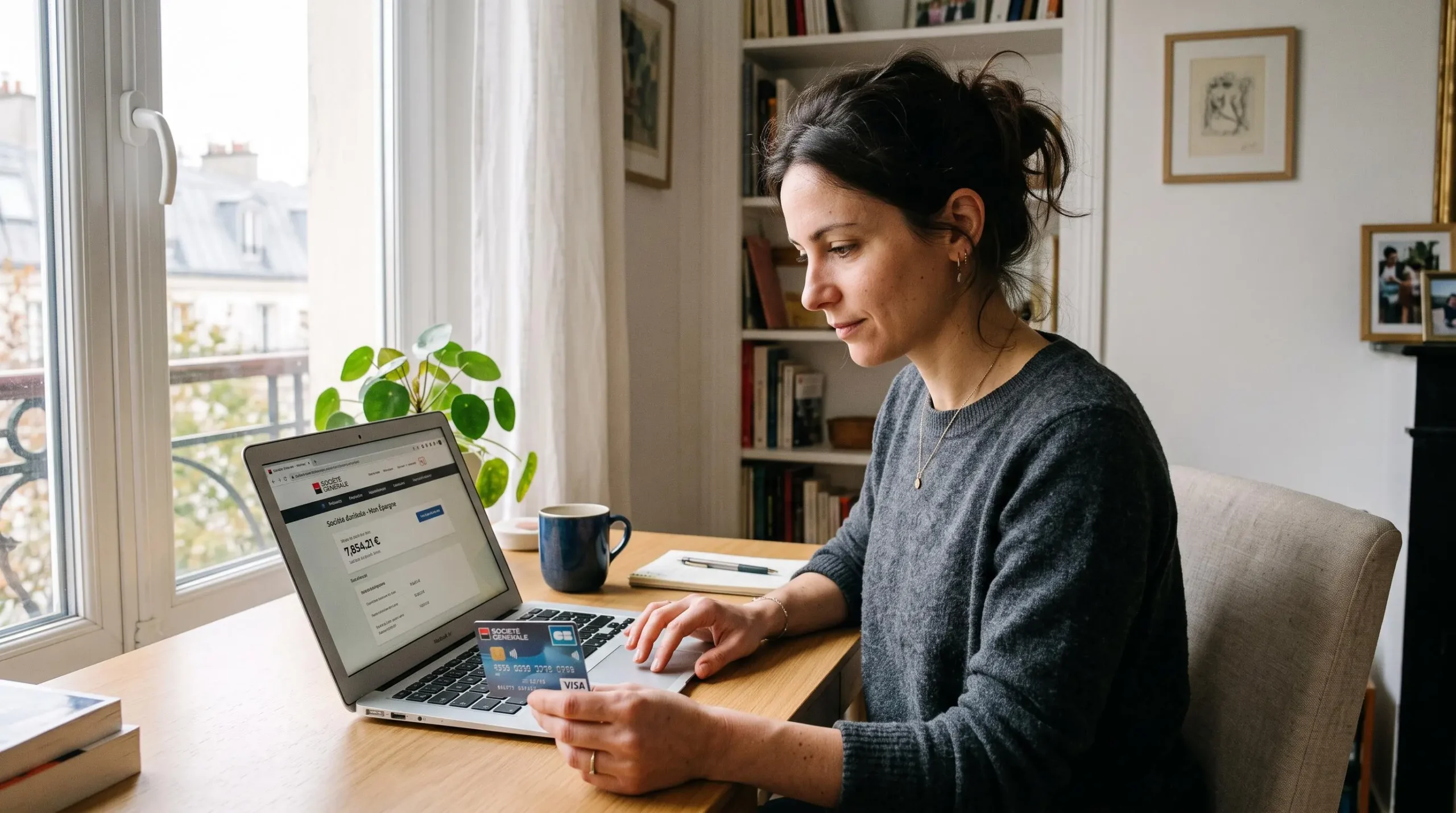 Une personne consulte son compte épargne sur un ordinateur portable à son domicile.